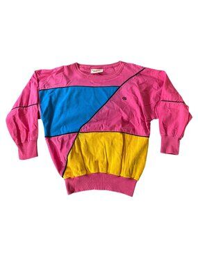 Oscar De La Renta Active Colorblock Crewneck Sweatshirt Pink Blue Yellow Medium